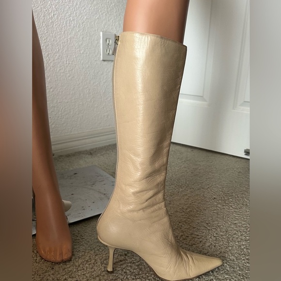 JIMMY CHOO HEELED BOOTS. Sz 37.5 (approx 7). Tan. Zip up back. See all photos! - Picture 16 of 16